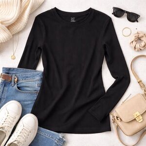 George Ribbed Long Sleeve Thermal Top Black Stretch Cotton Women’s Large